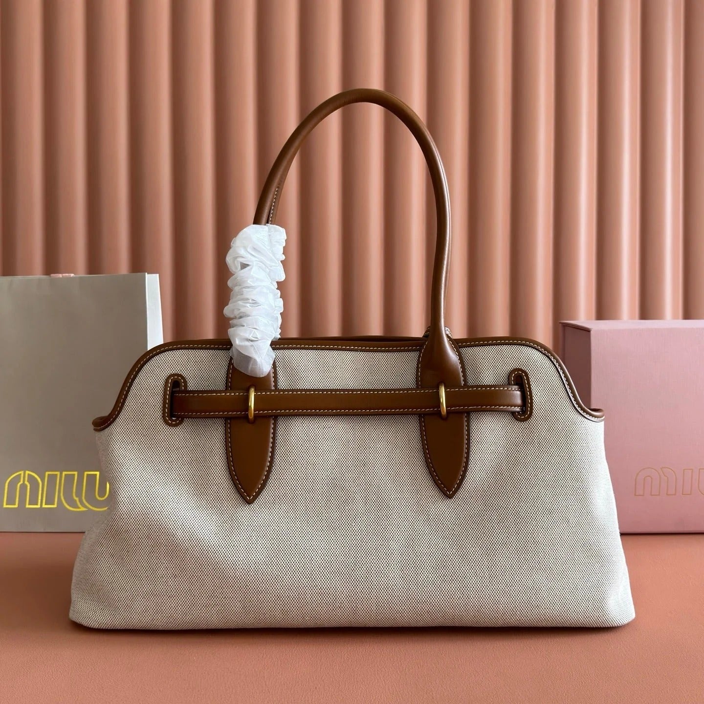 Miu Miu Aventure Handbag 44 Beige in Canvas 285306