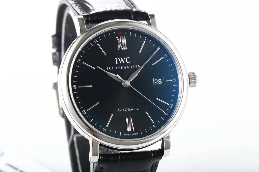 IWC Portofino 40mm Black Dial Steel Case Black Leather Strap