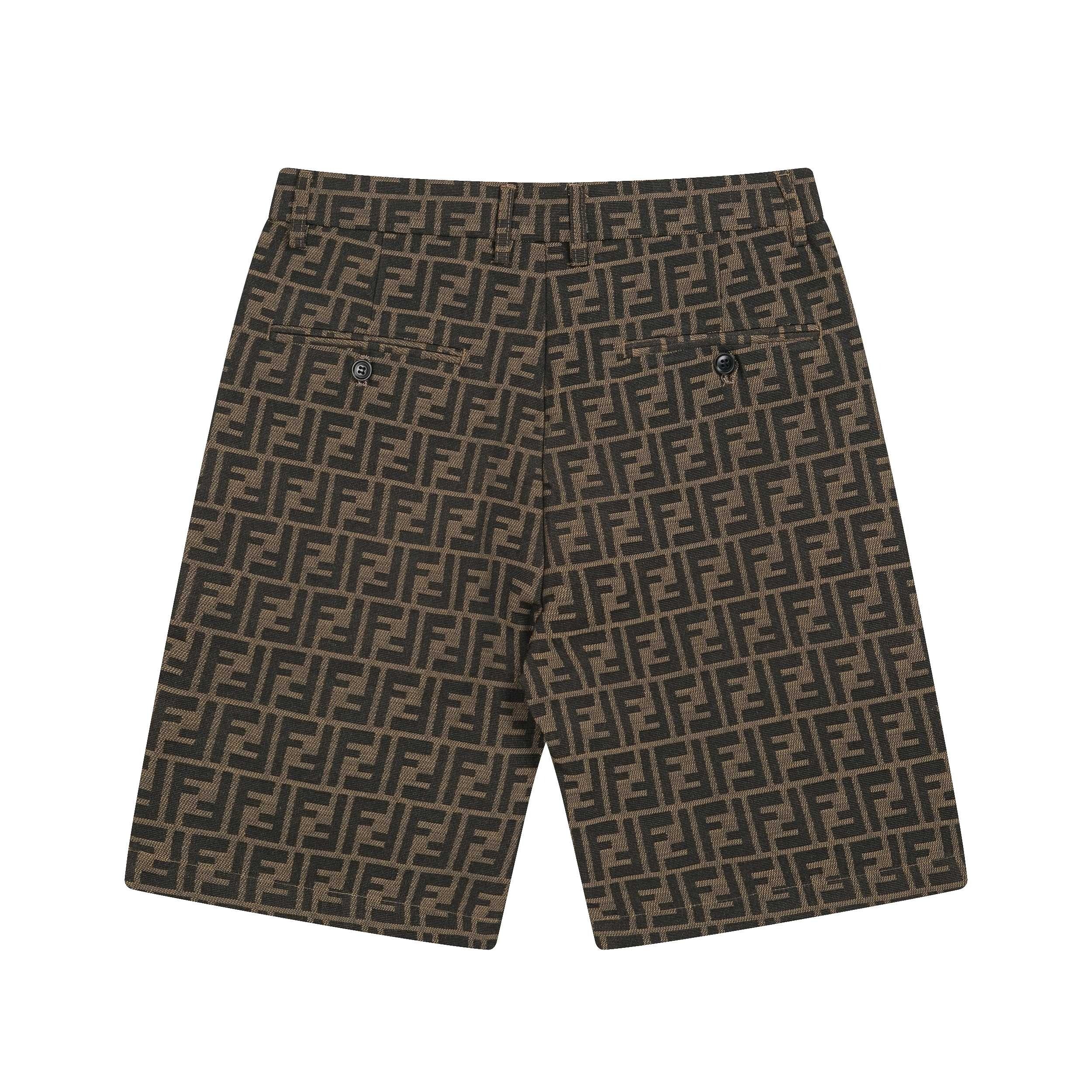 Fendi 2026 Men's Shorts Monogram Black Brown Jacquard Woven Fabric