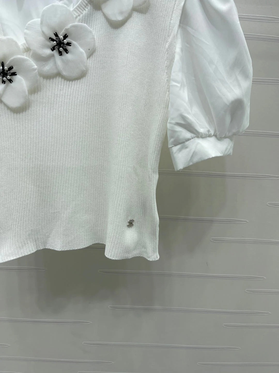 Chanel 2026 Flower Collared Knit Short-Sleeve Shirt Cotton 408561