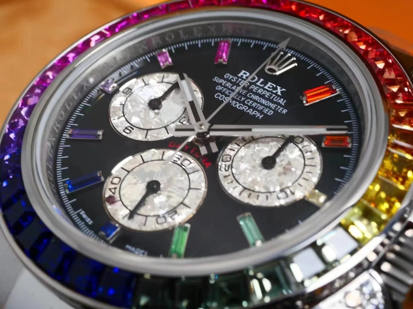 Rolex Daytona 40mm Stainless Steel Rainbow Case Black Dial