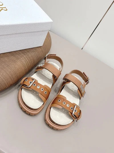 CD 26A Platform Sandal Two Tone Canvas Cowhide Silver Buckle