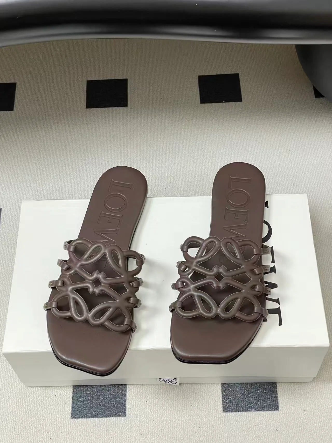 Loewe 25 Petal Anagram Slides Dark Brown Cowhide