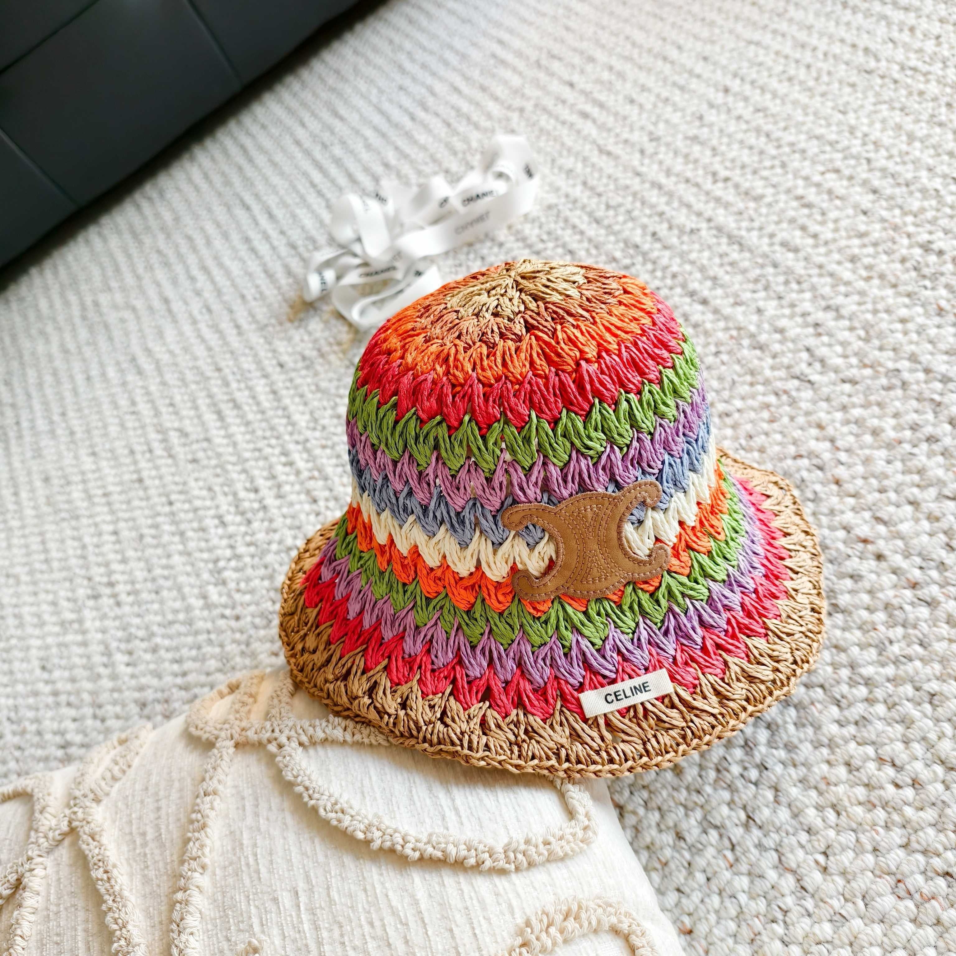 Celine Rainbow Everyday Simple Bucket Hat Straw 237190