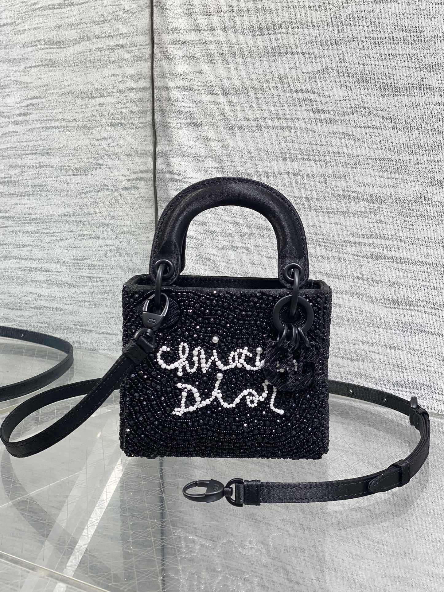 Dior 2026 Lady Art Mini Bag 12cm Black Cotton Leather 352144
