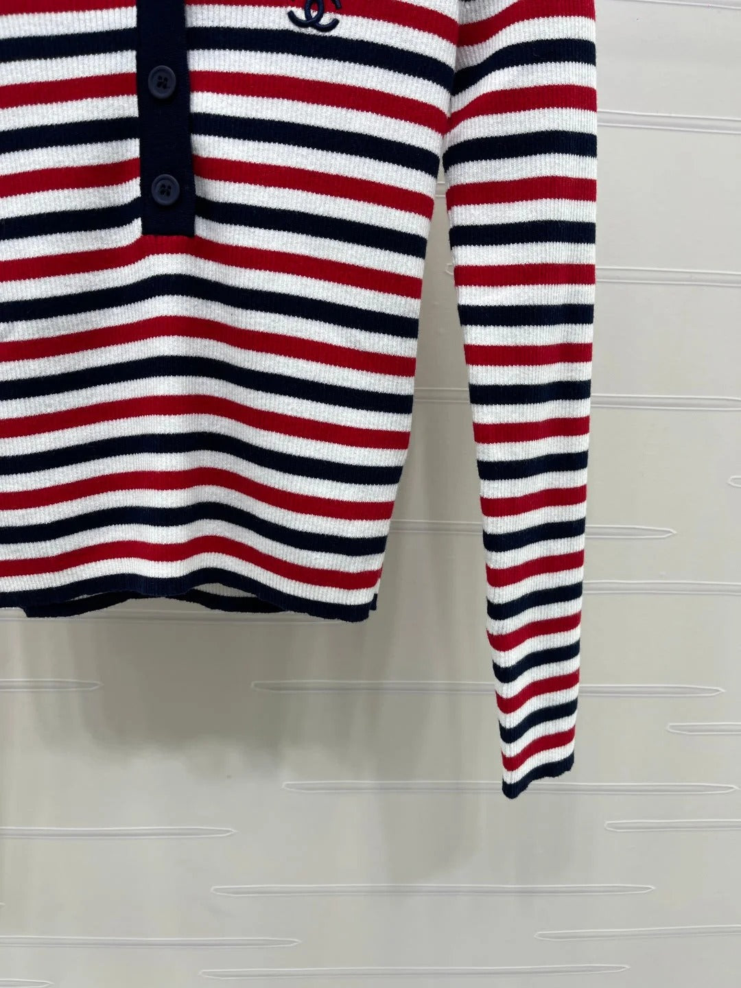 Chanel 2026 Striped Long-Sleeve Top Red Mix Colors Cotton 417672