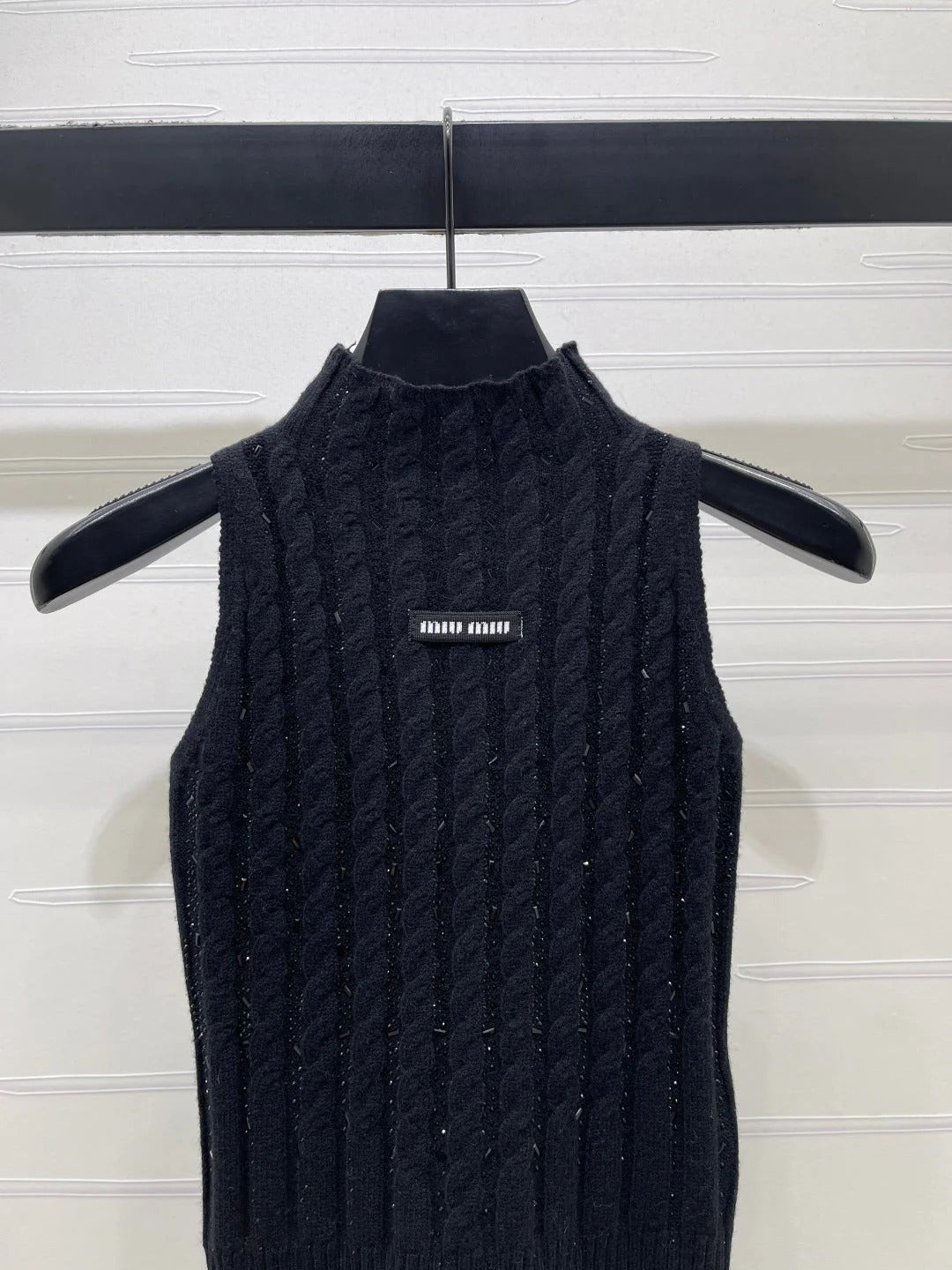 Miu Miu 26 Heavy-duty Cable Sleeveless Vest Black in Wool 366350