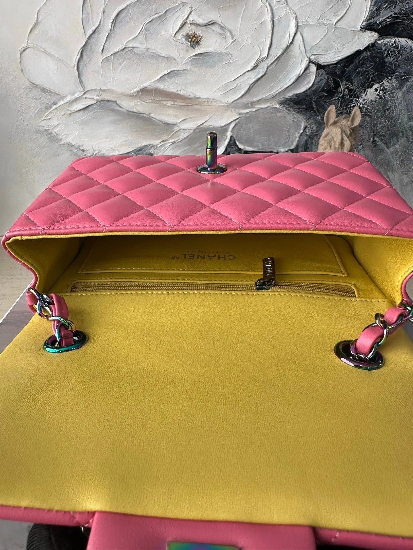 Chanel 2026 Flap Bag 20cm Pink Quilted Leather Rainbow Buckle