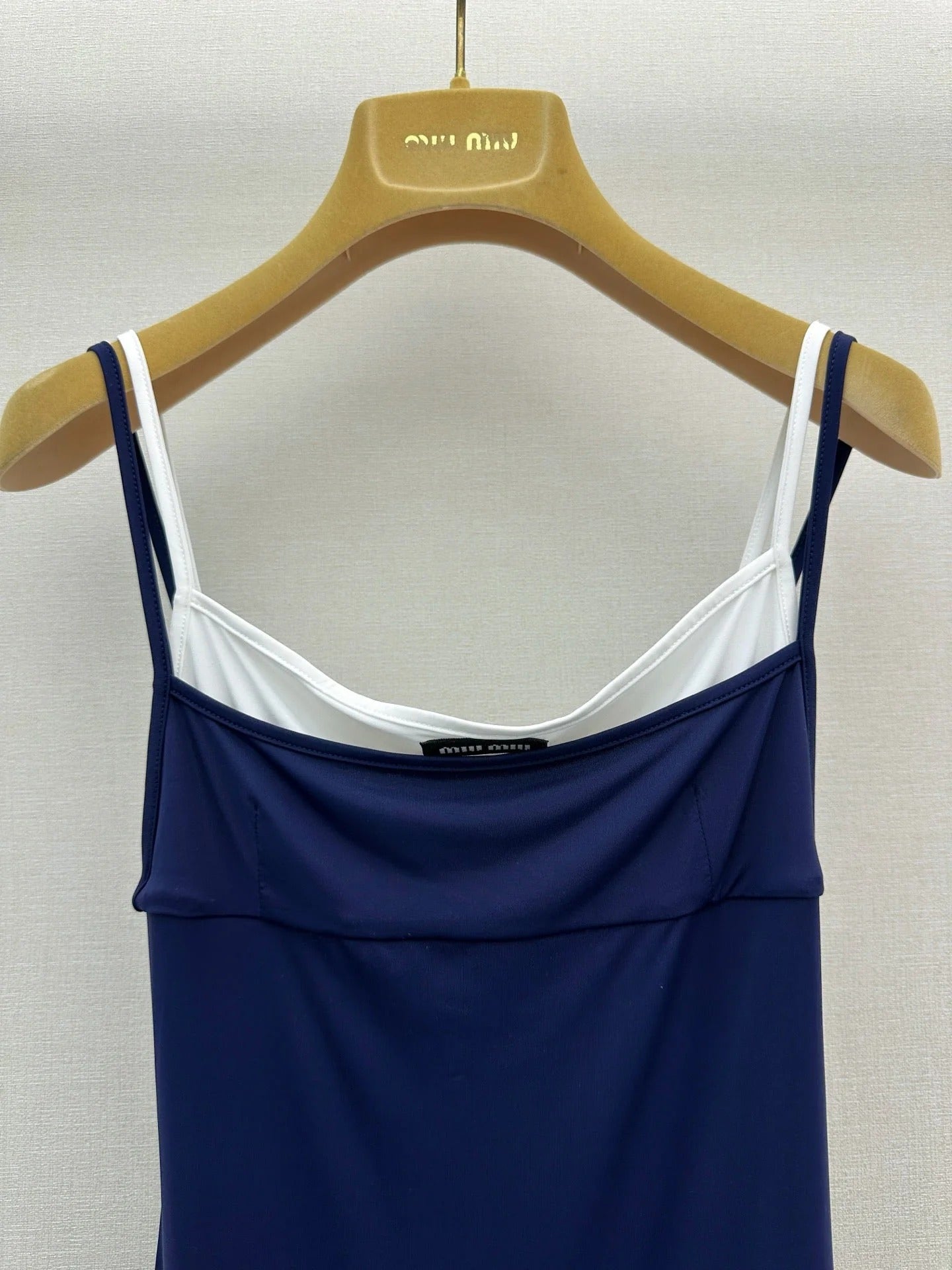 MiuMiu 2026 Slip Dress Navy White Cotton 648439