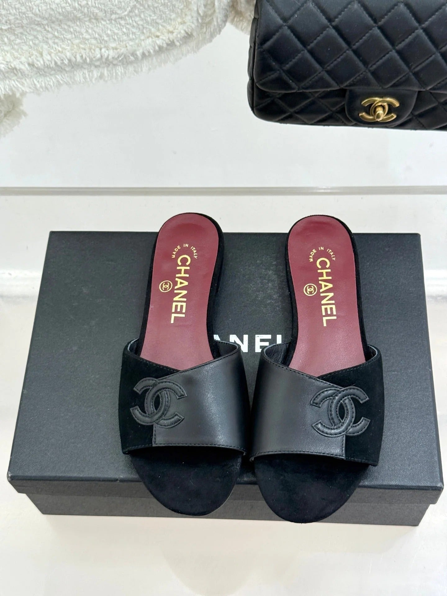 CC 26S Double C Patchwork Sandal Black Gray in Deerskin Cowhide 706372