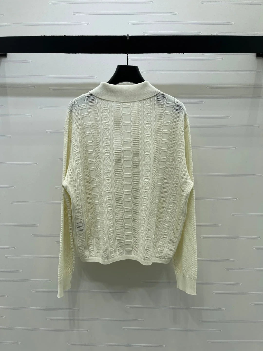 Hermes 2026 Collared Knit Long-Sleeve Top Cream Tencel Cotton 413333