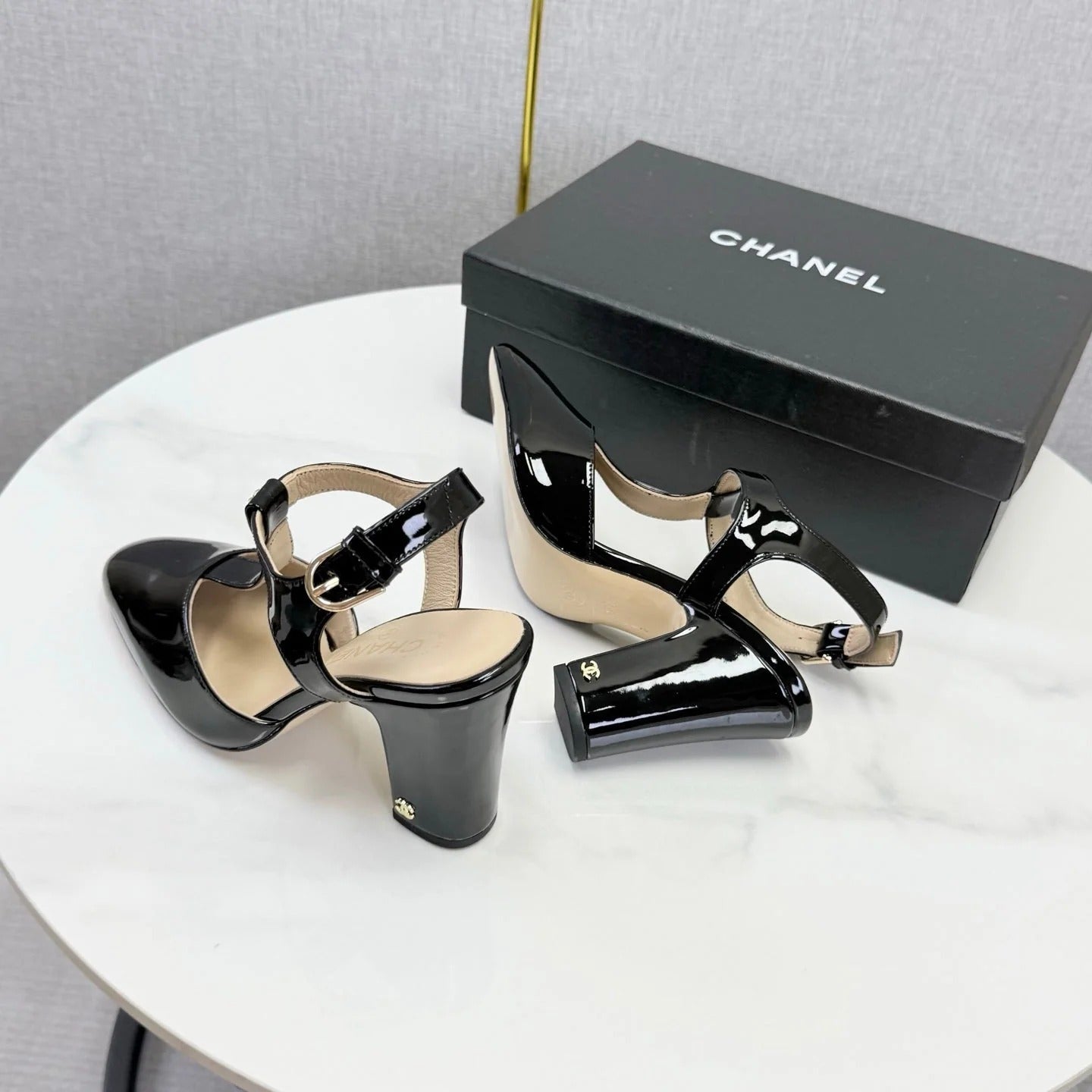 Chanel 2026 T-strap Slingback 90mm Patent Leather 904405