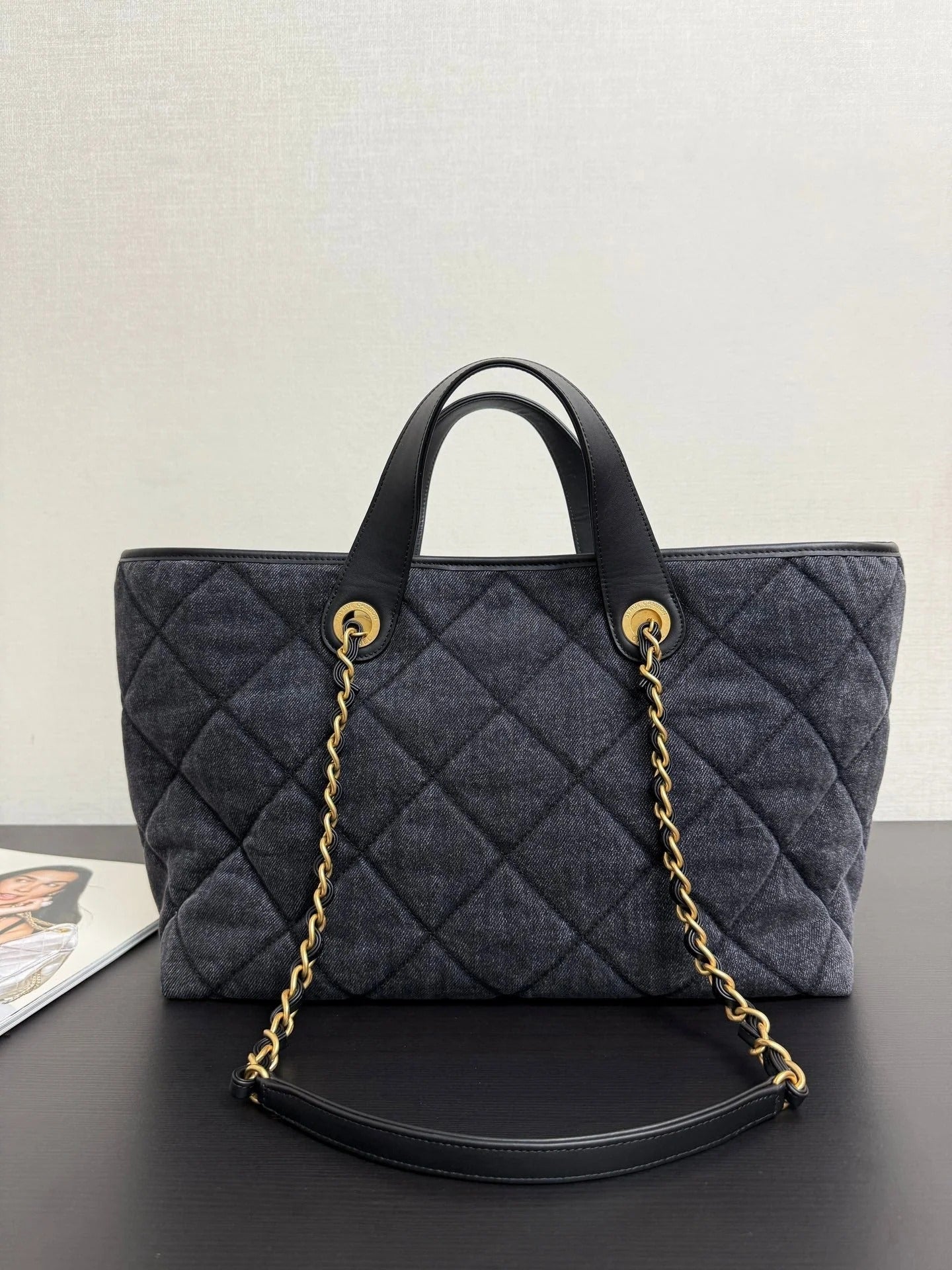 Chanel 2026 Tote Bag 44cm Black Quilted Denim Leather