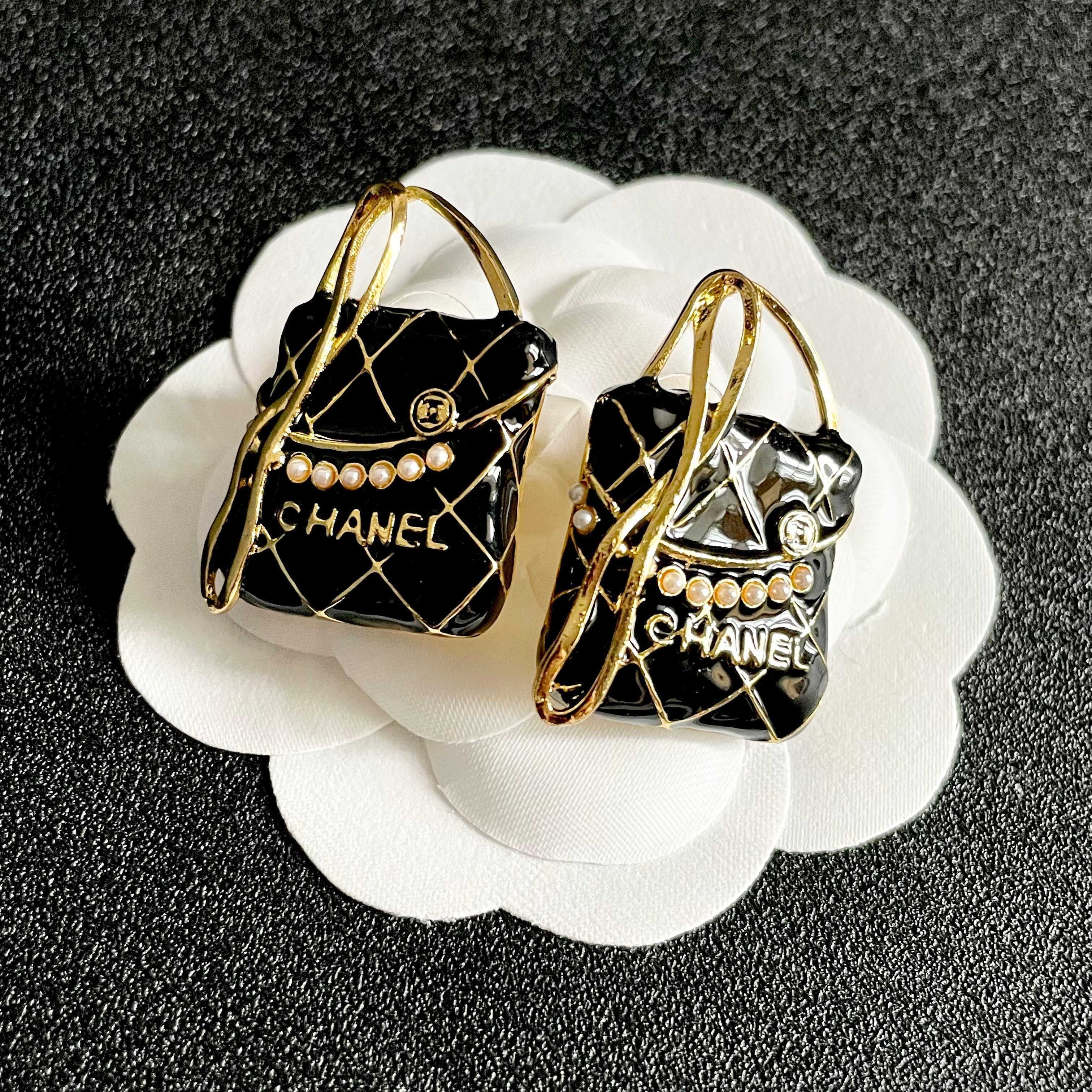 CC Vintage Double C Bag Black Gold Earrings