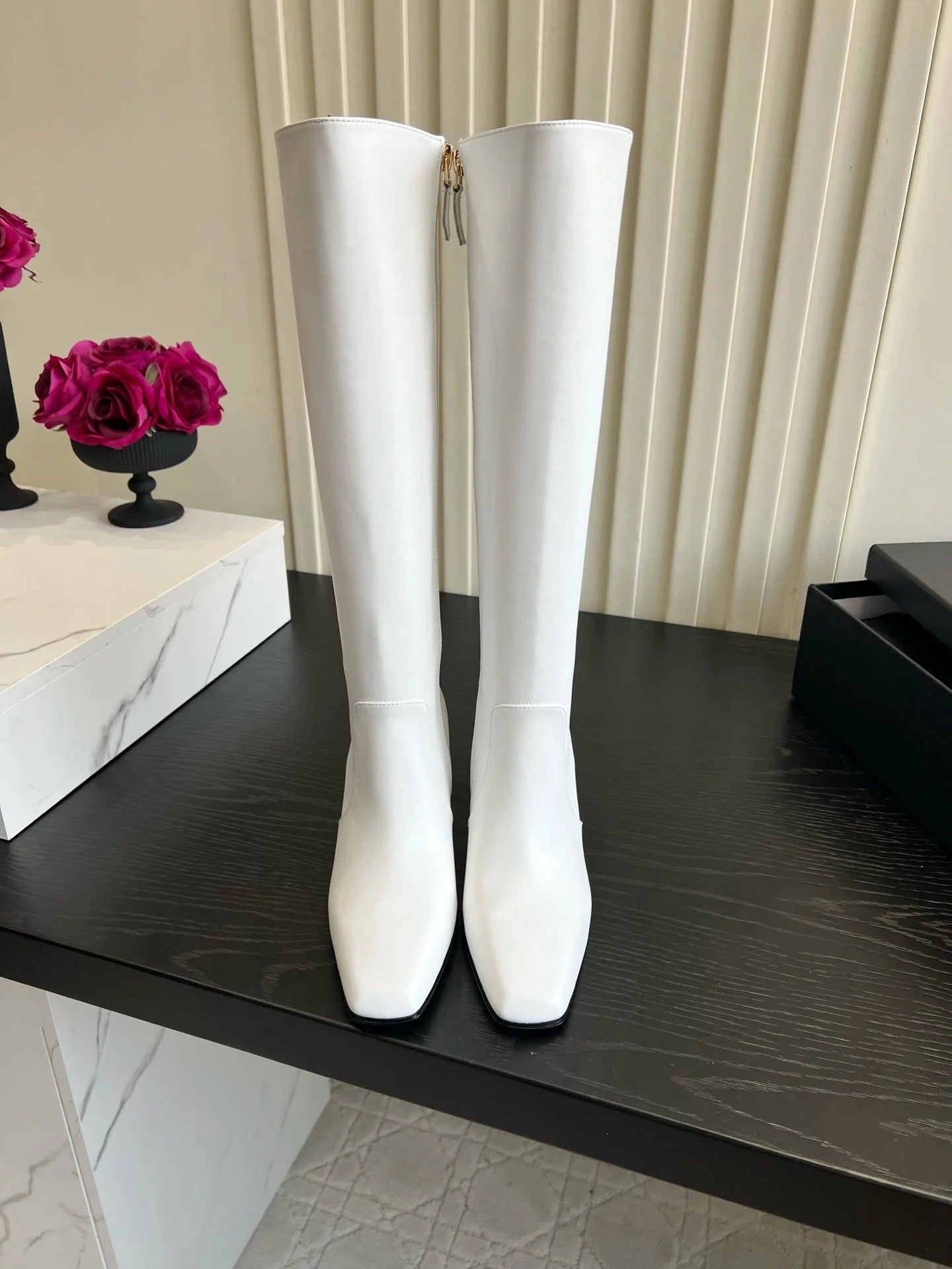 Chanel 2026 Square Toe Chunky Heel High Boots 50mm Cowhide 977240