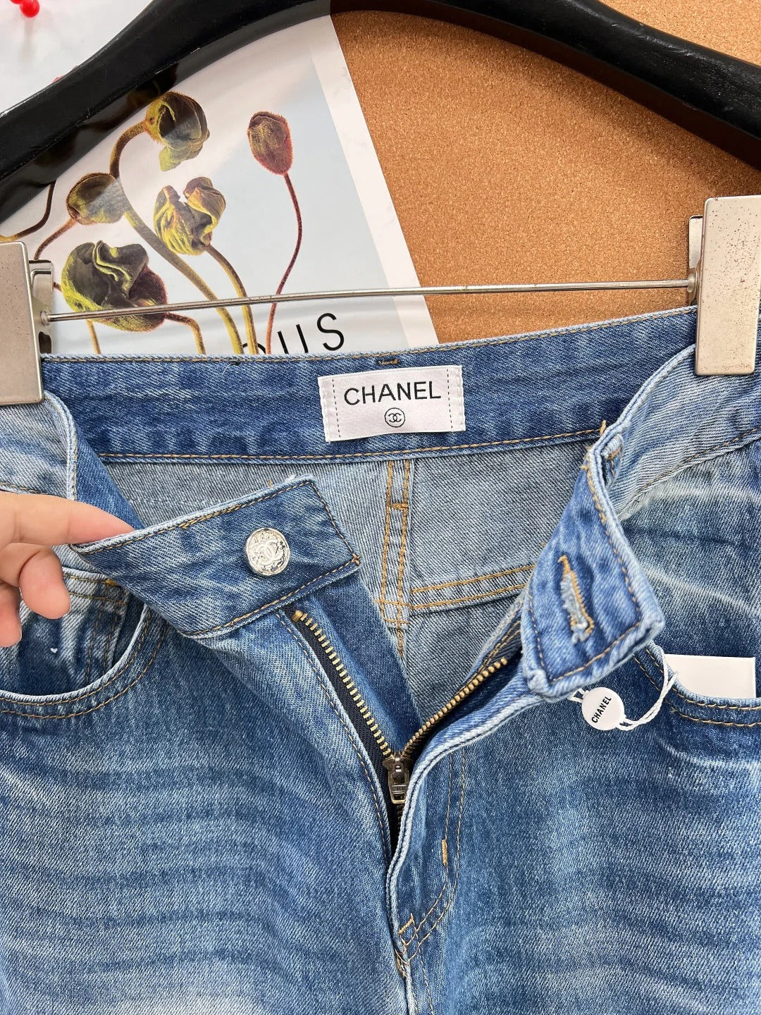 Chanel 26 Double C Logo Straight Leg Pants Blue in Cotton 298254