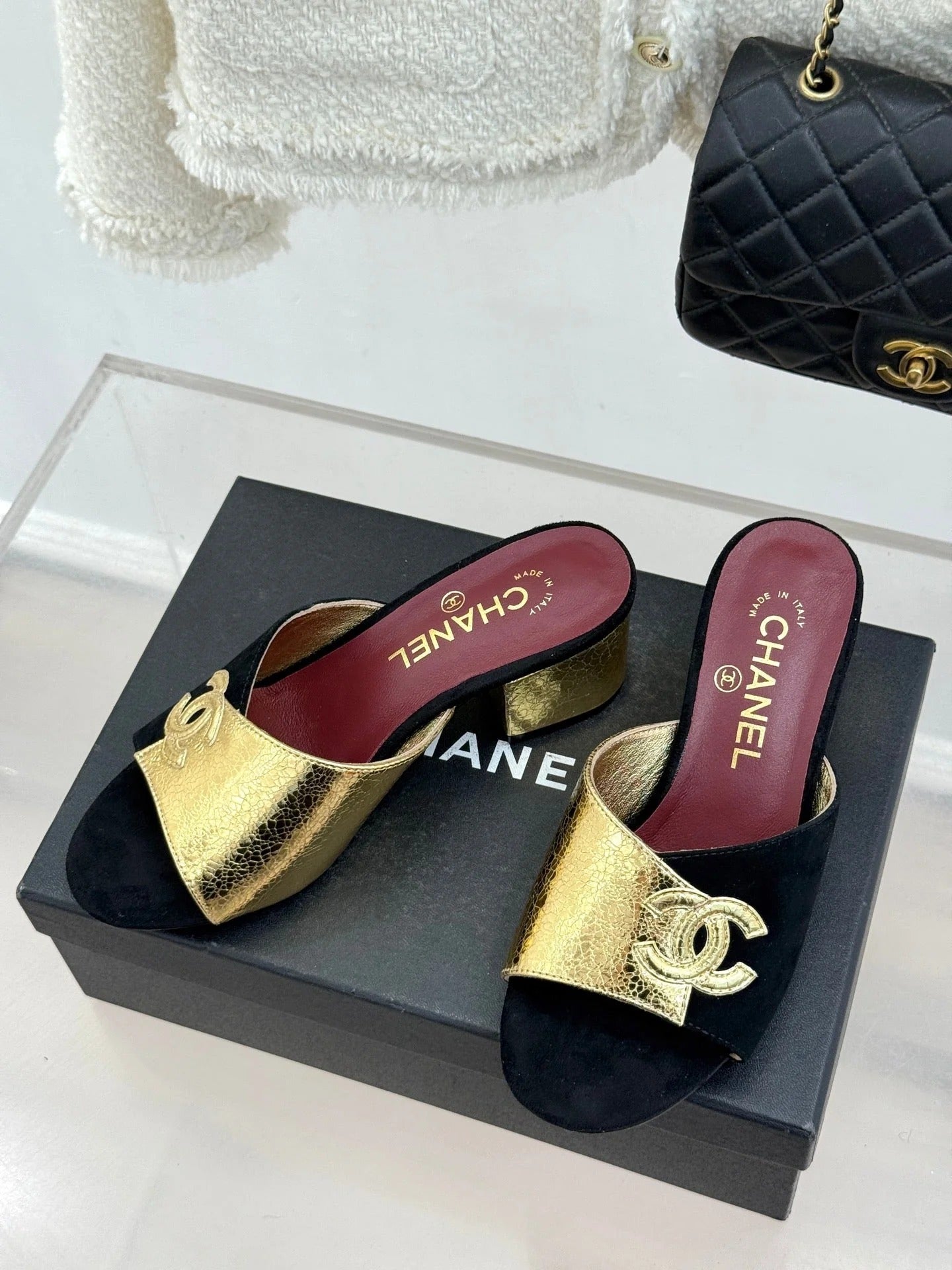 CC 26S Double C Patchwork Sandal 50 Black Gold in Custom leather 706377