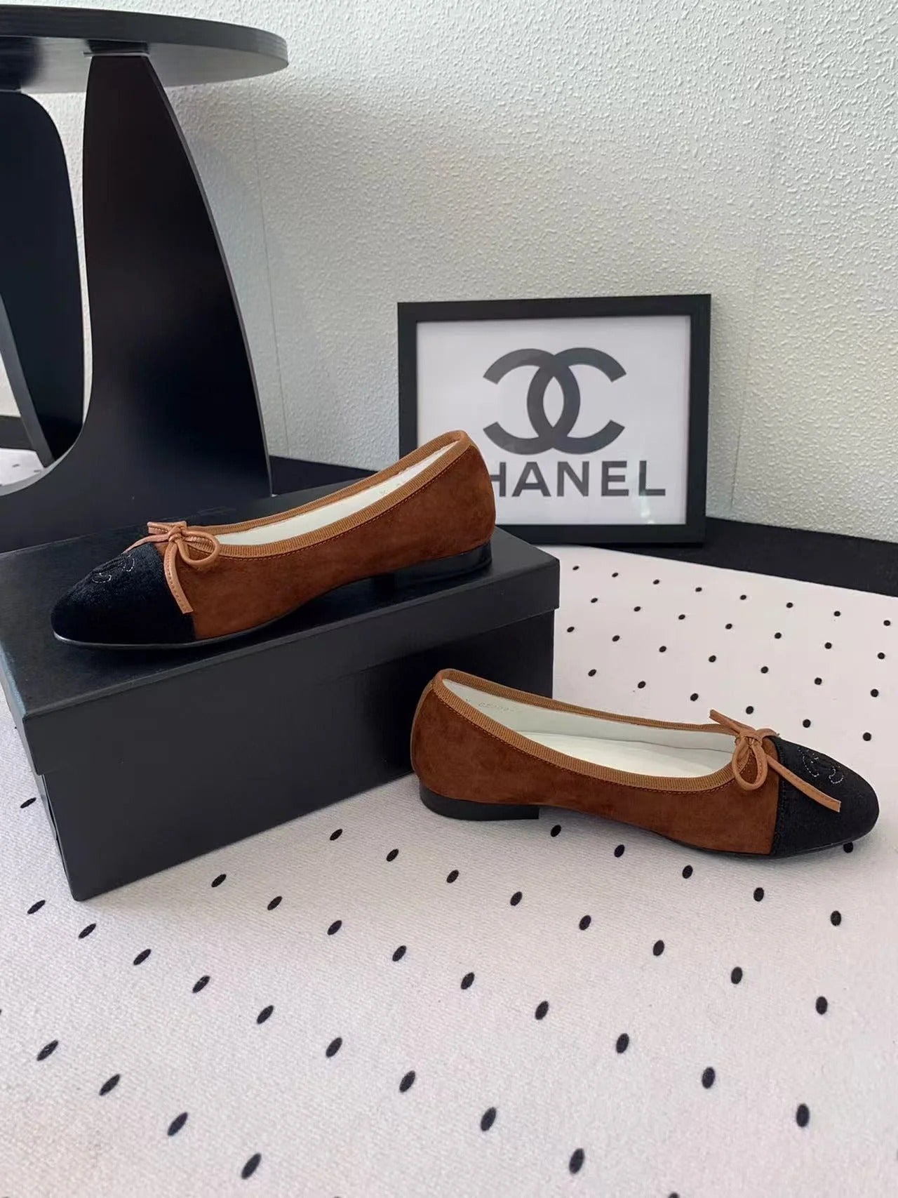 CC 25 Ballet Flat Black and Brown Suede
