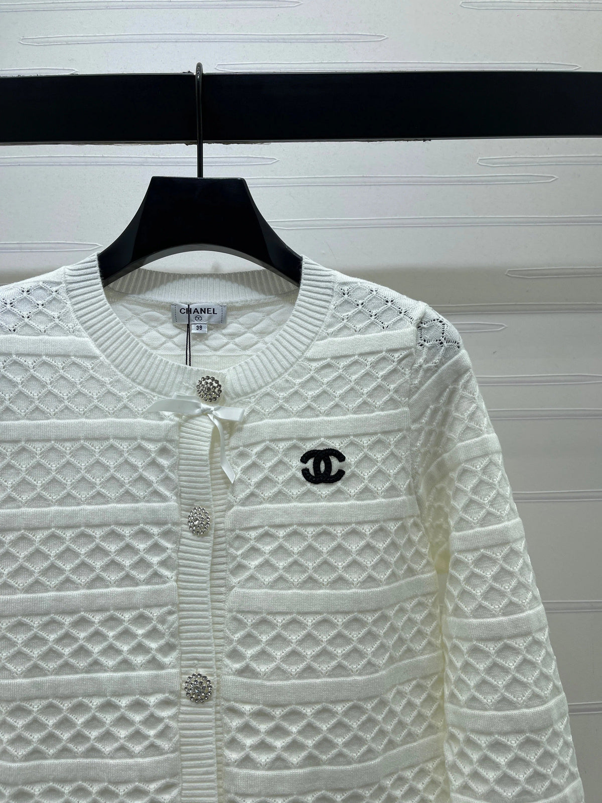 Chanel 2026 Ribbon Cardigan Black And White Wool 427250