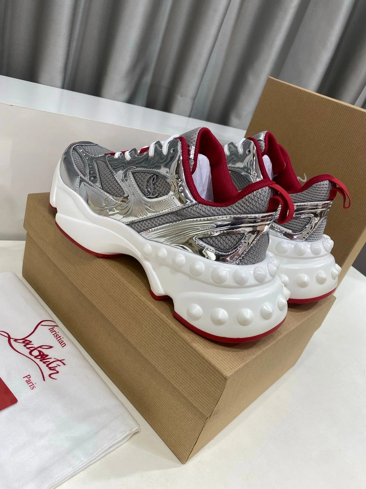 Christian Louboutin So Flo Running Sneaker Red Gold 860811