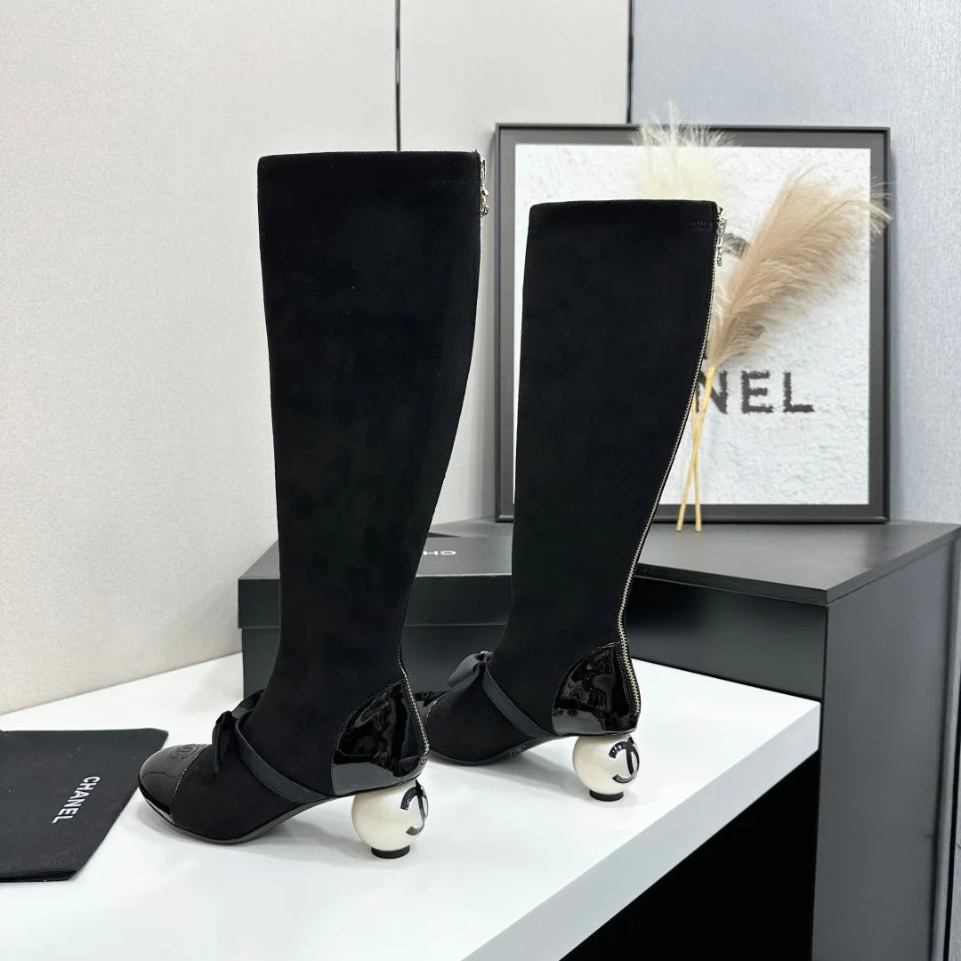 Chanel 2026 Chunky Pearl Boots 50mm Suede Leather 985808