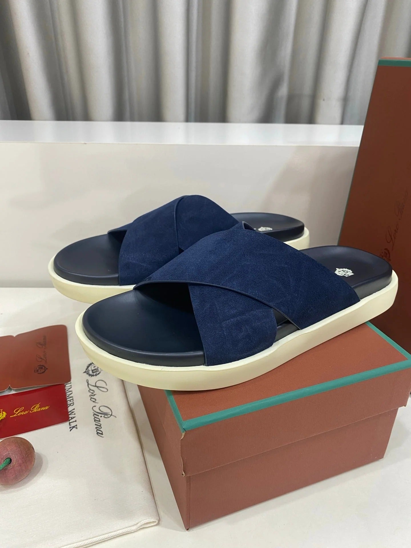 Loro Piana 2026 Cross-strap Slipper Suede Leather 911319