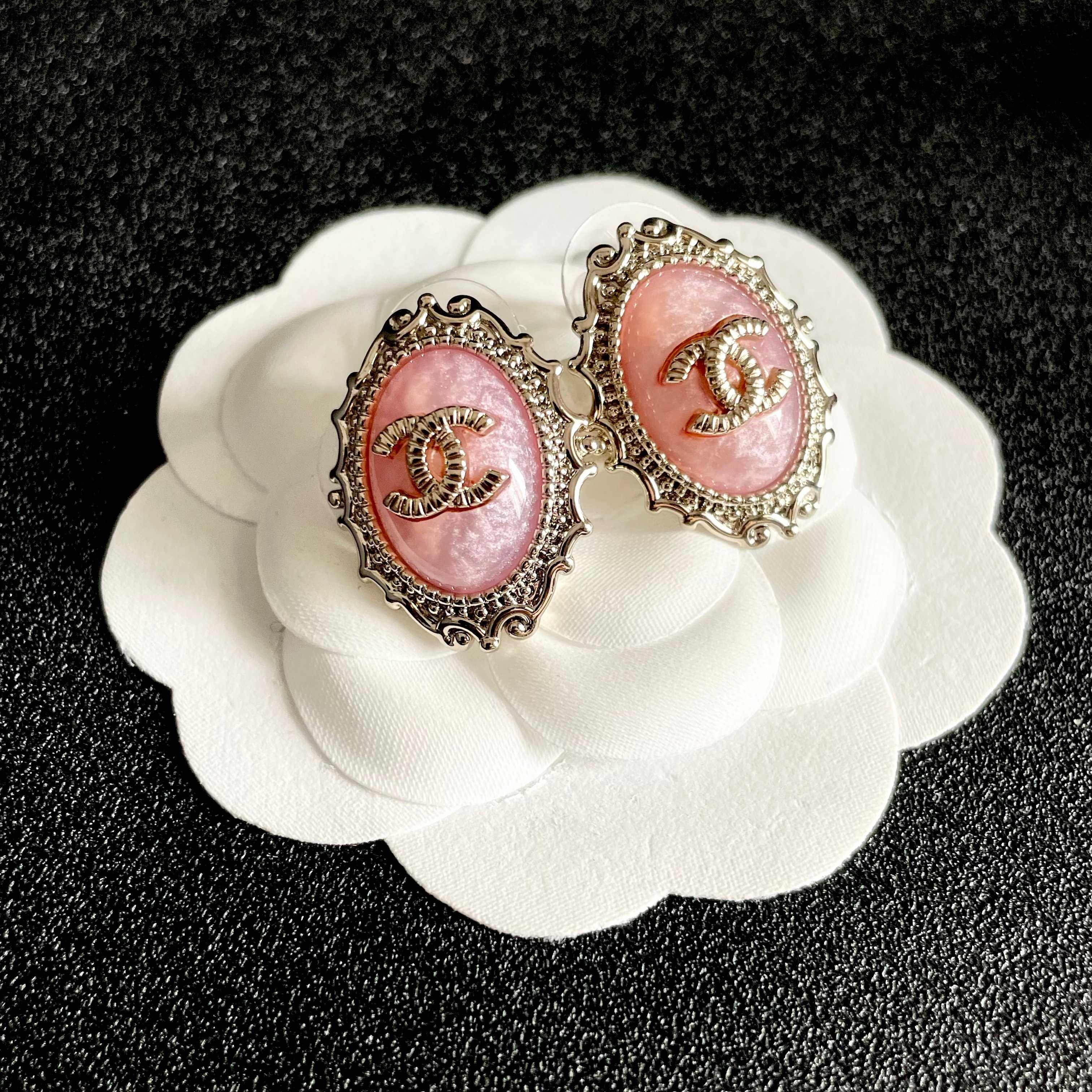 CC Double C Pink Pearl Gold Earrings