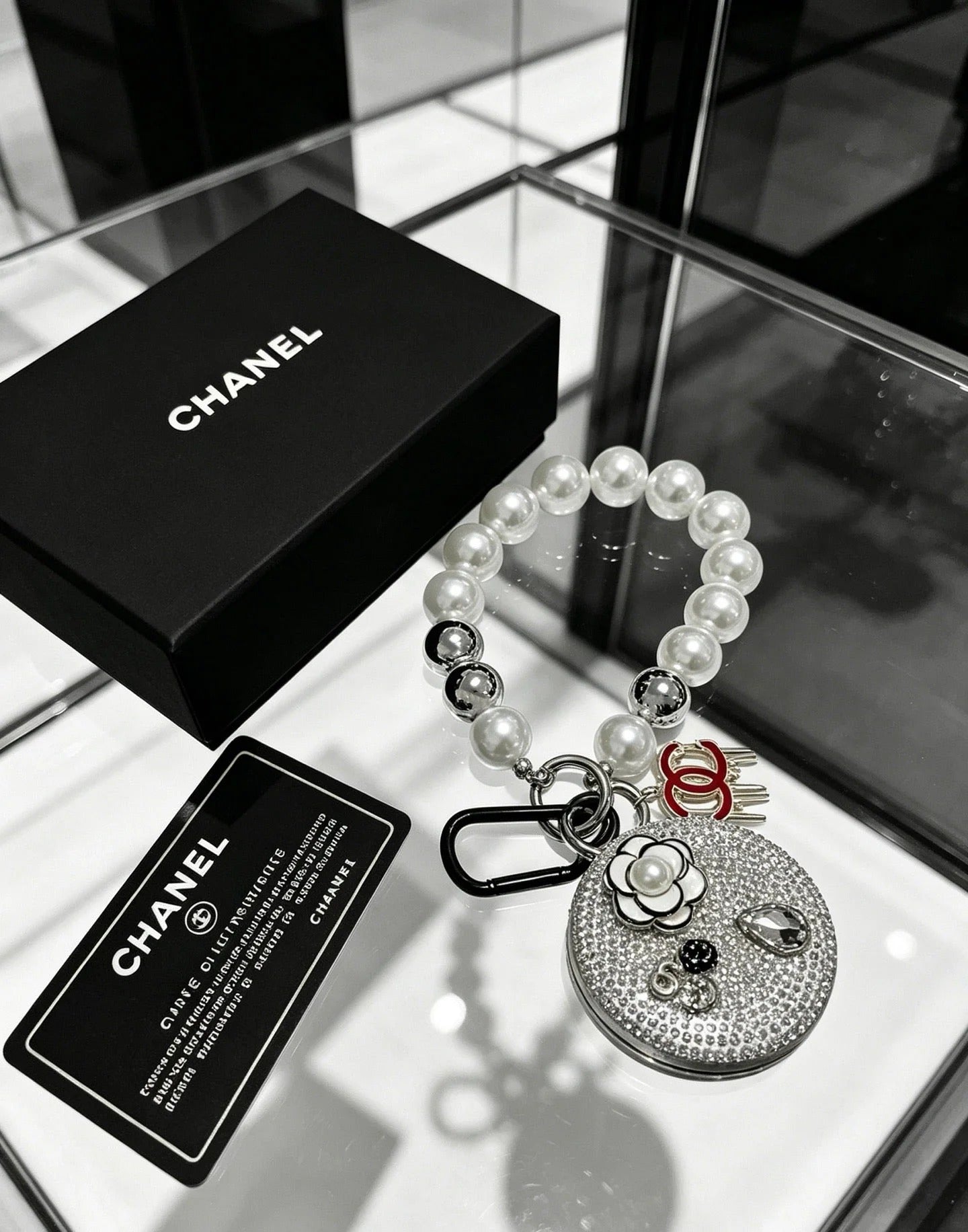 Chanel Rhinestone Camellia Mirror Charm