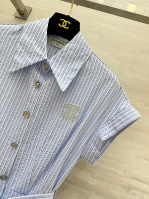 Chanel 2026 Striped Shirt Dress Pink and Blue Cotton 377536