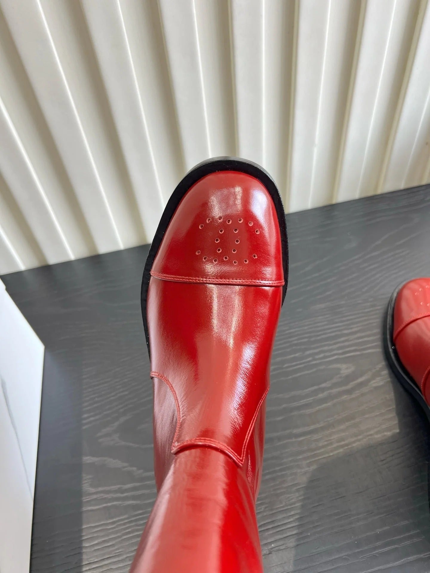 Chanel 2026 Perforated Toe Ankle Boots Patent Leather 977237