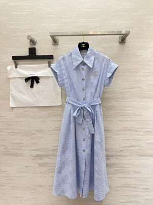 Chanel 2026 Striped Shirt Dress Pink and Blue Cotton 377536