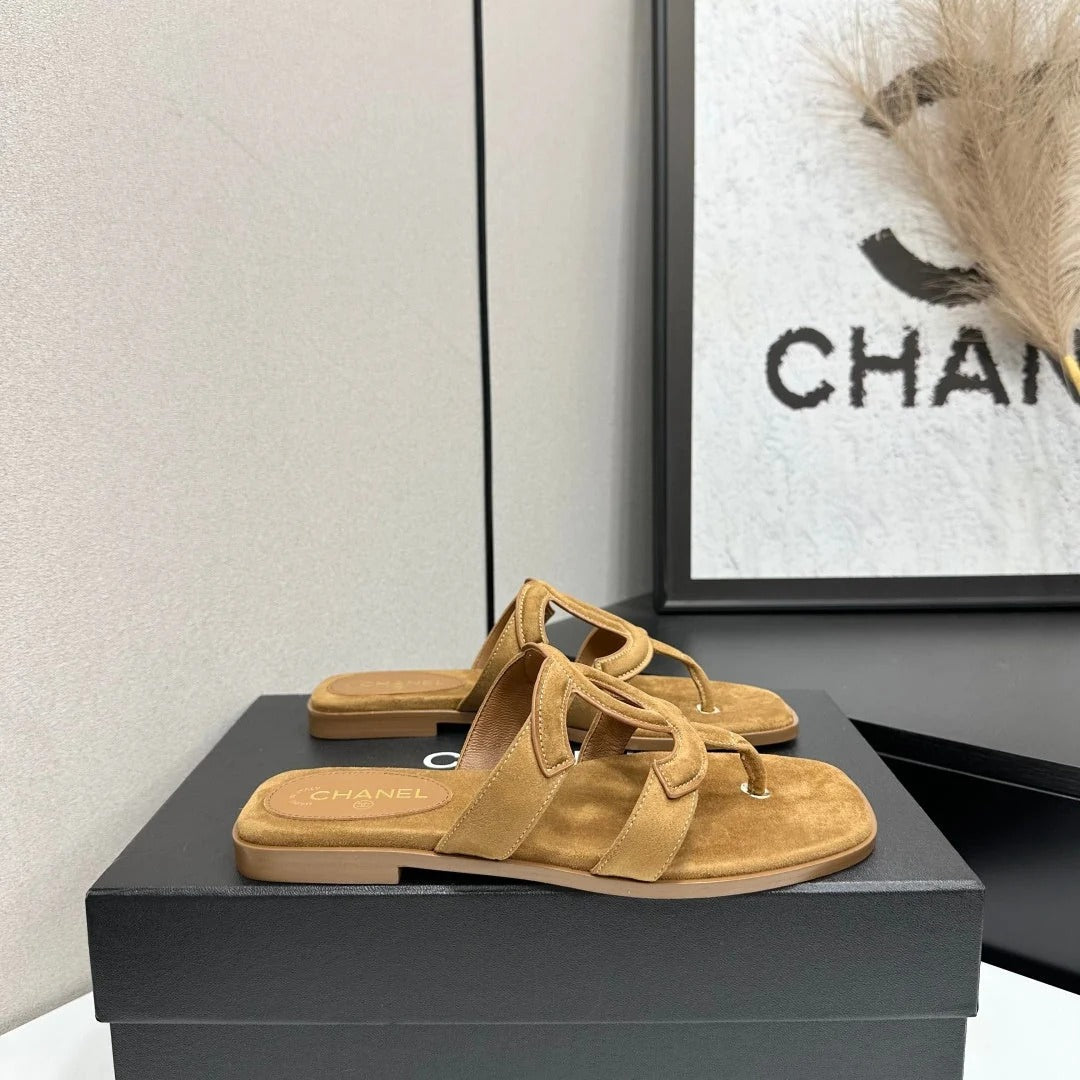 Chanel 2026 Flat Thong Sandal Suede Leather 822819