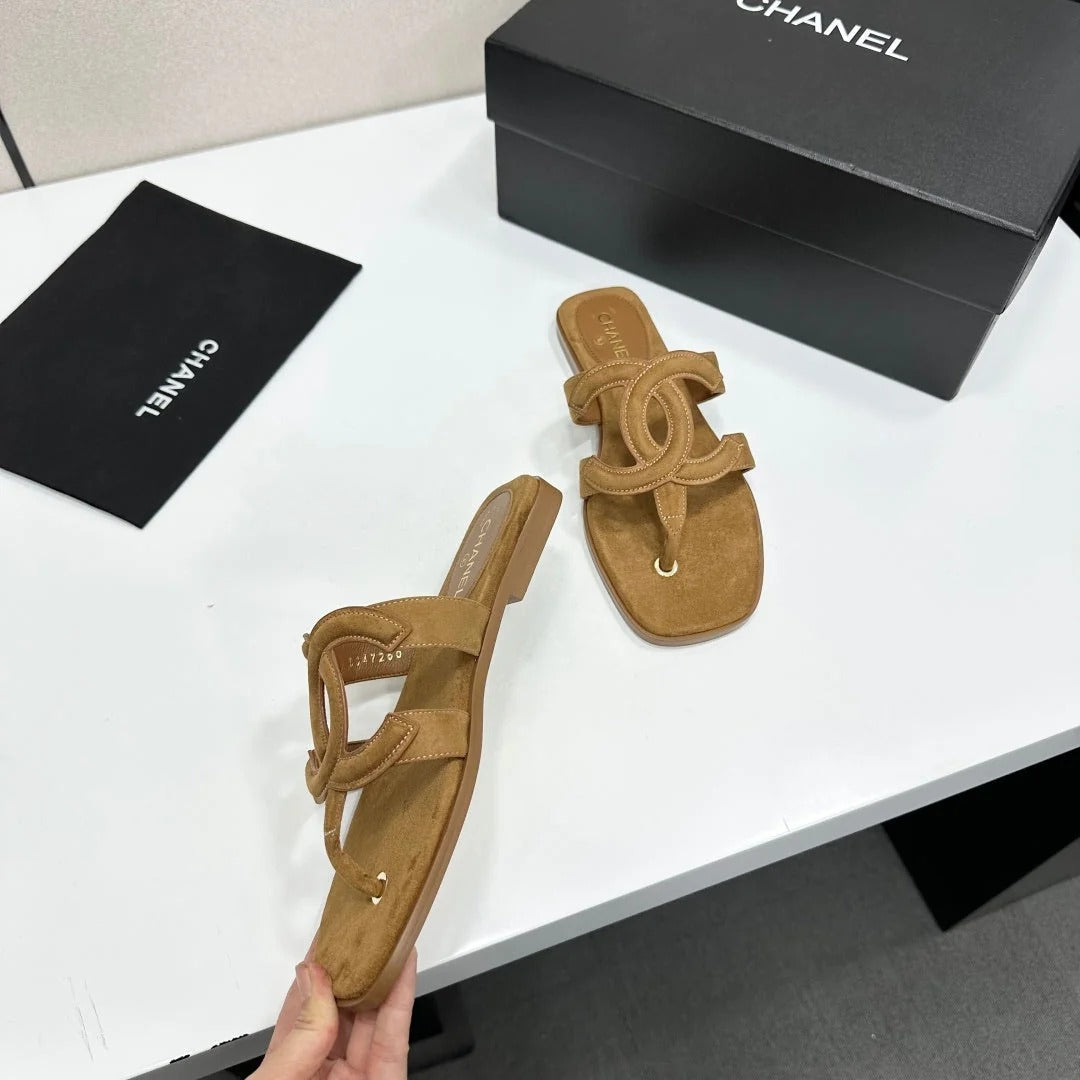 Chanel 2026 Flat Thong Sandal Suede Leather 822819