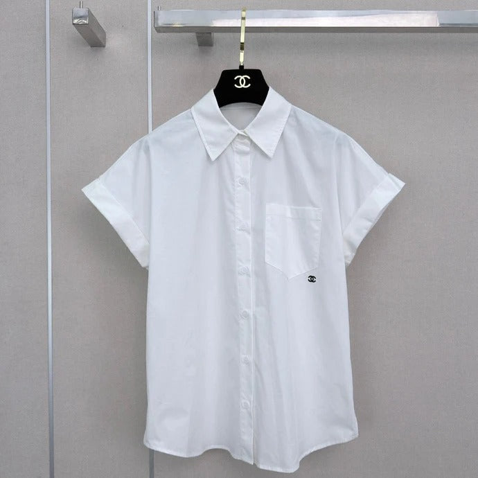 Chanel 2026 Short-sleeved Shirt With Double C Embroidery White Cotton 375211