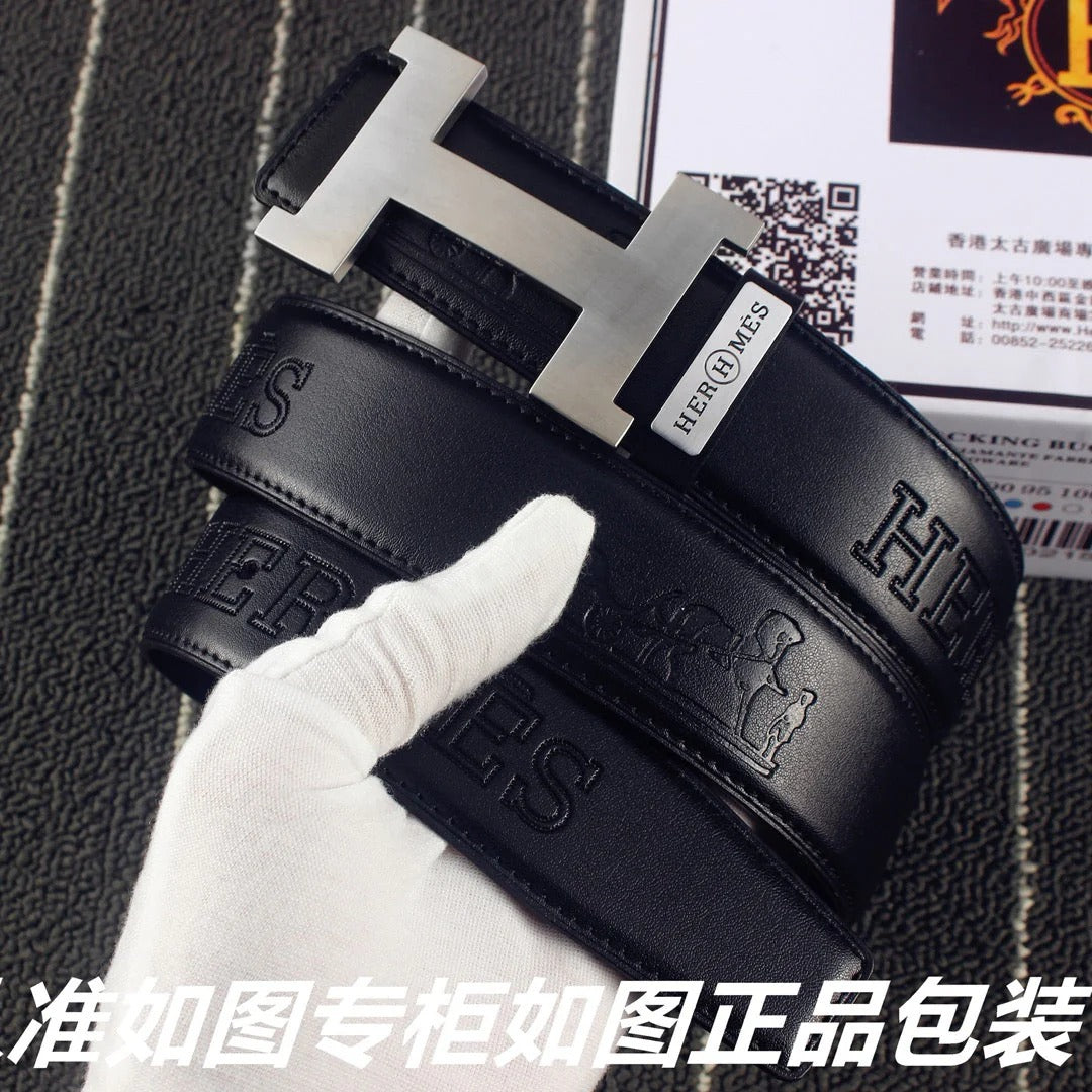 HM Constance Belt 38mm Black Calfskin Sliver Buckle 619960