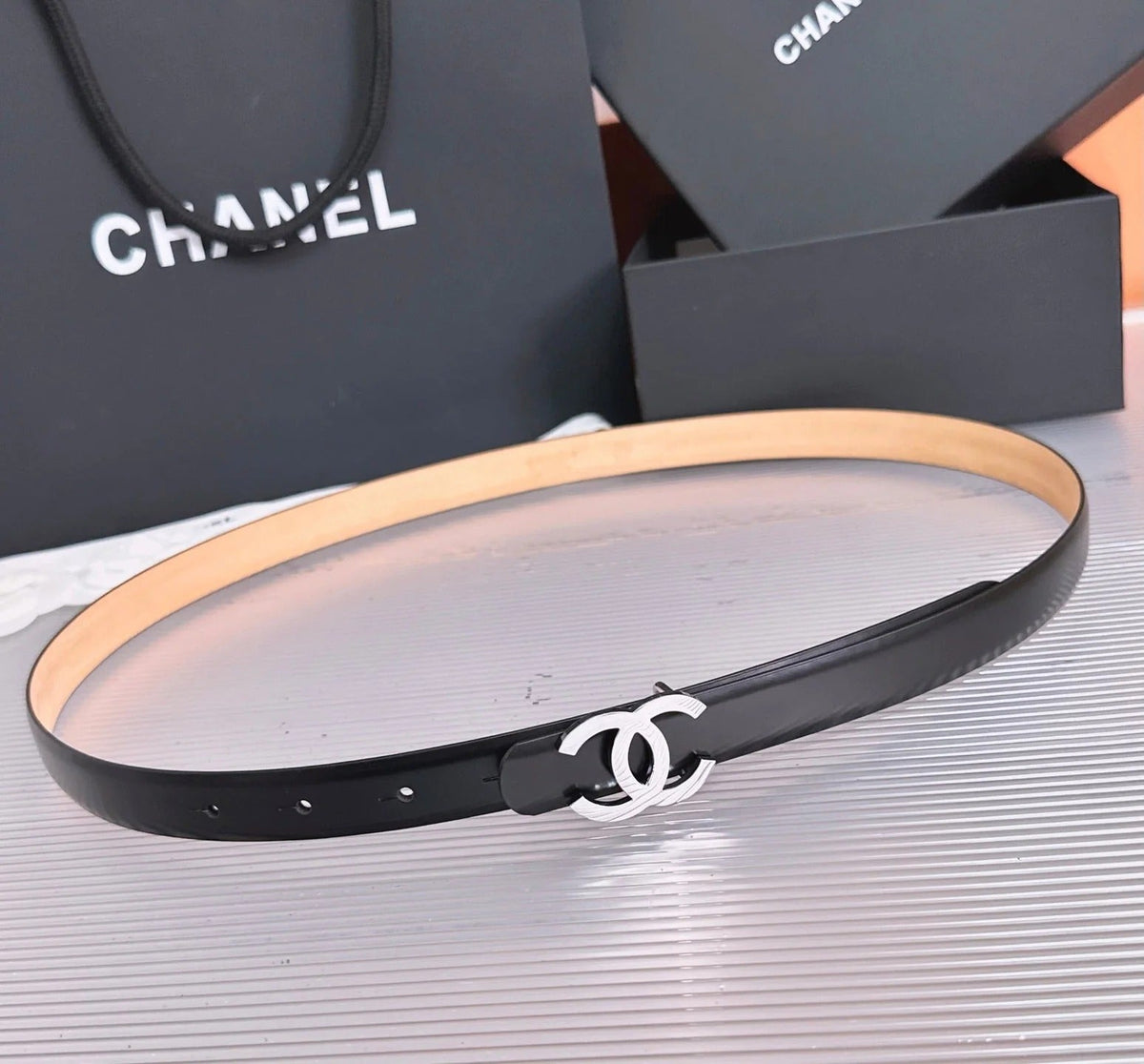 Chanel 2026 CC Logo Slim Belt 20mm Leather 212320