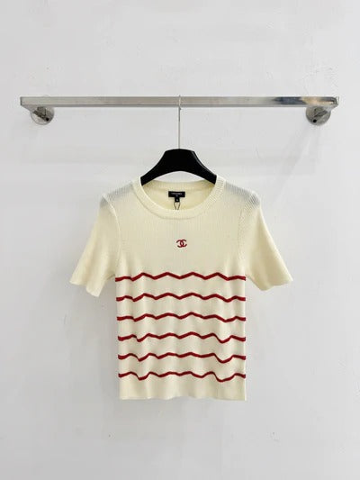 Chanel 2026 Stripe Knit Short-sleeved Top Cotton Cashmere 351119