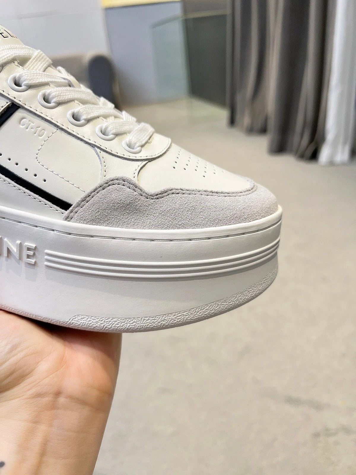 Celine 2026 CT-10 Trainer Sneakers White Gray Black Cowhide Suede 983047