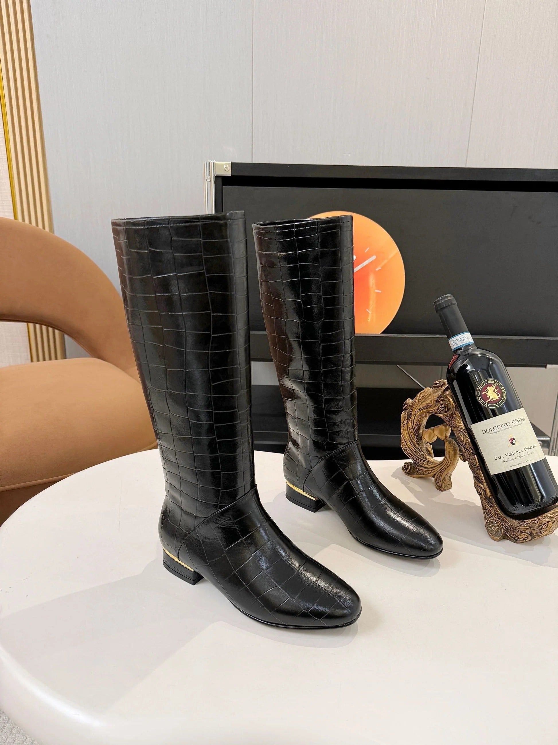 Chanel 2026 Crocodile Embossed Boots Black Leather 985727