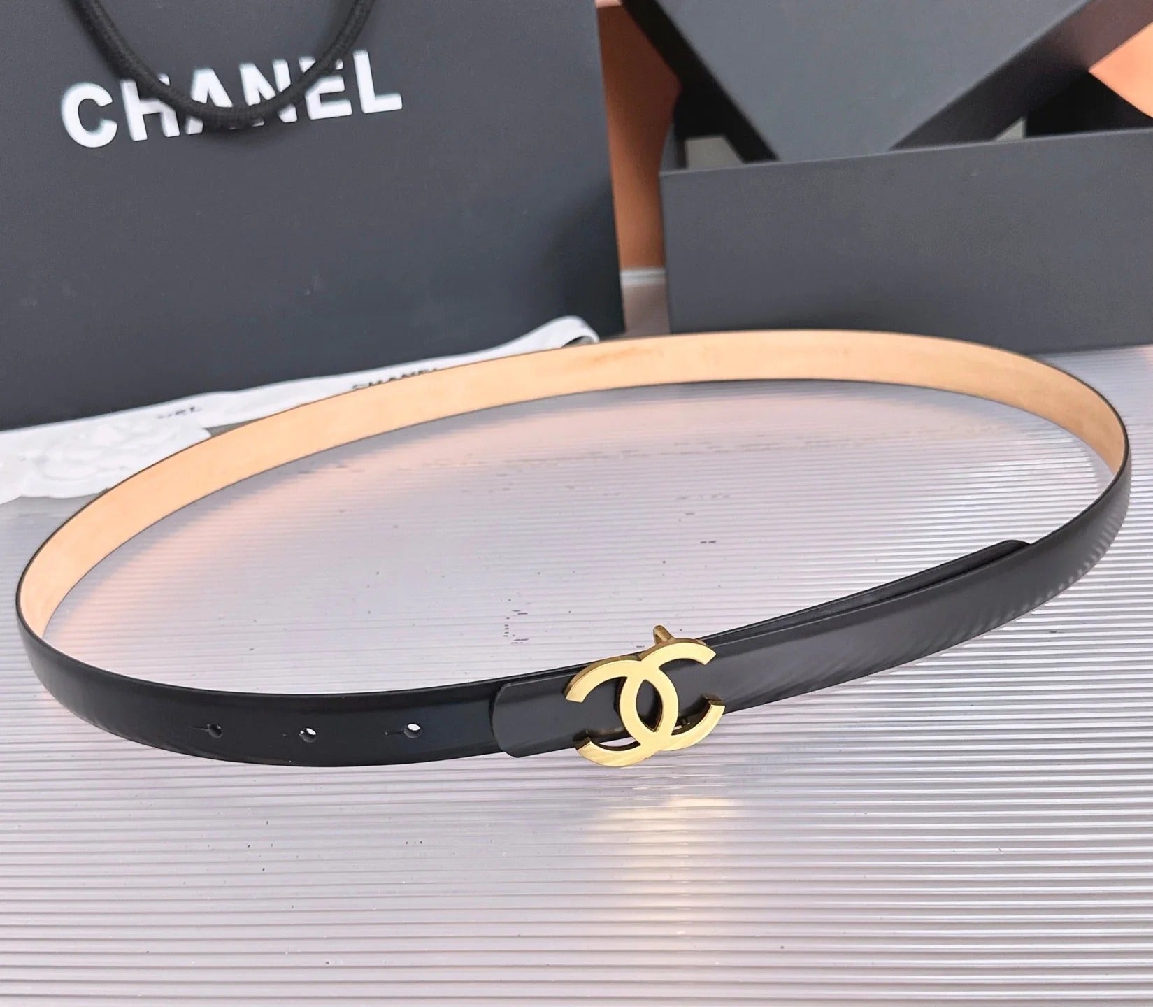 Chanel 2026 CC Logo Slim Belt 20mm Leather 212320
