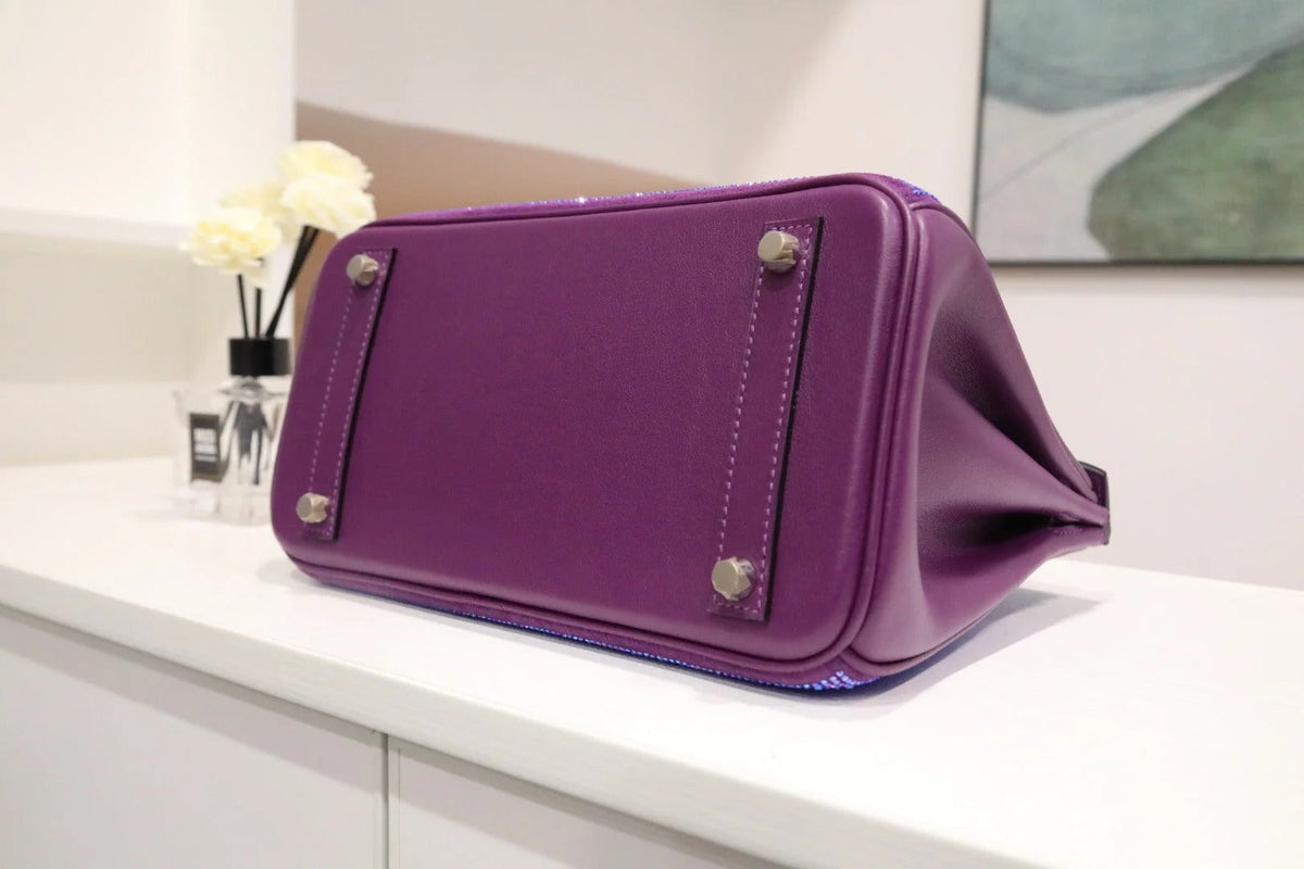 High-end Hermes 2026 Rhinestone-encrusted Birkin 30cm Purple Cowhide