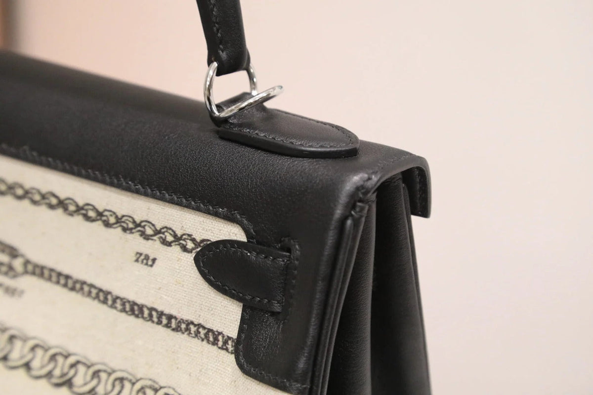 High-end Hermes 2026 Kelly 28cm Black Swift Leather/Canvas
