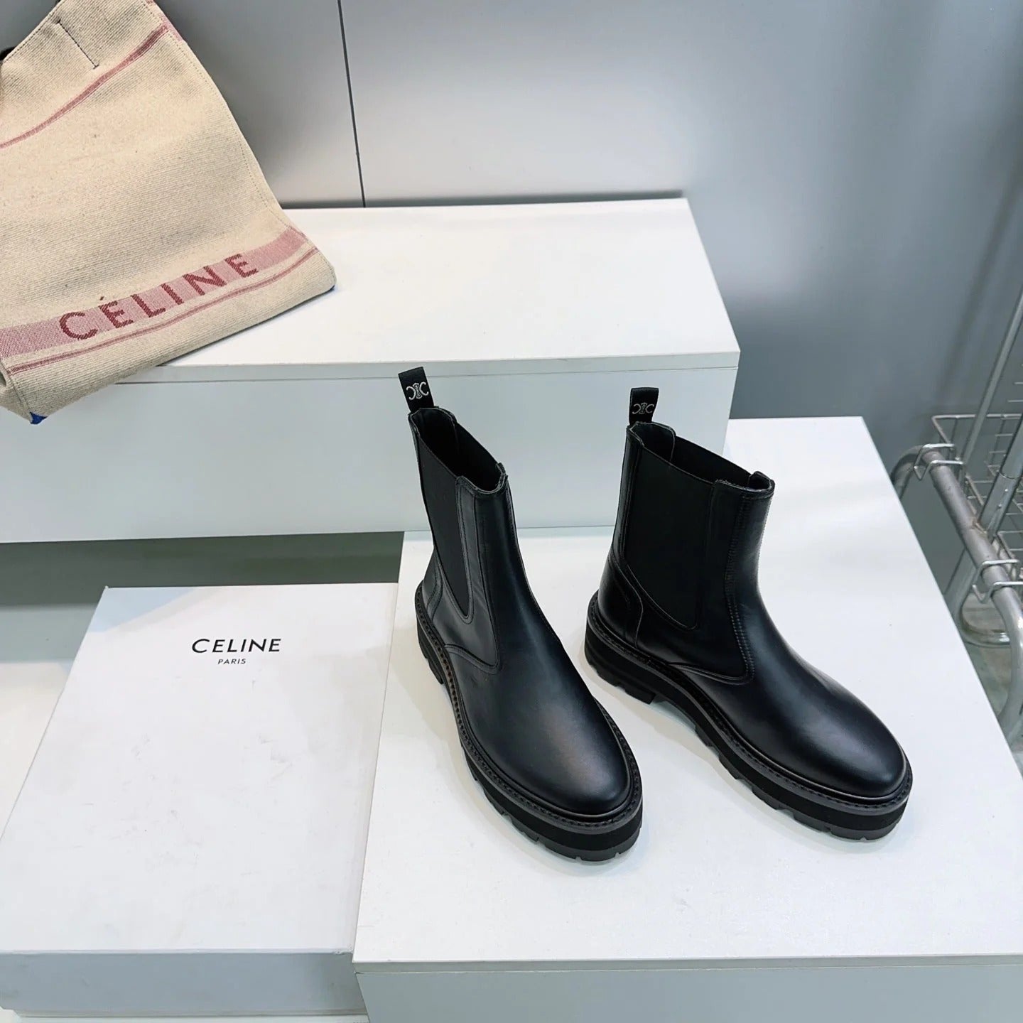 Celine 2026 Chunky Chelsea Boots Black Calfskin 107301