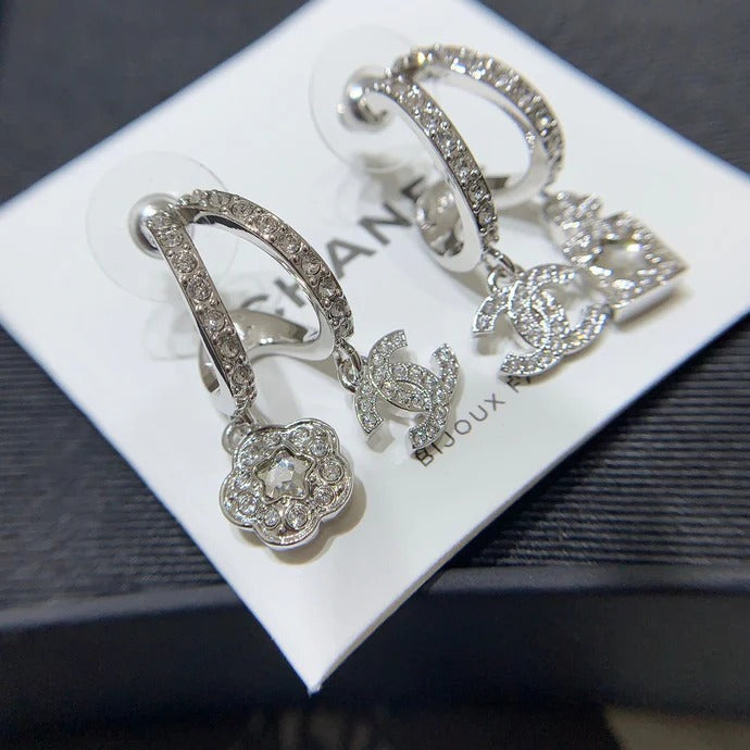 Chanel Silver Asymmetrical Earrings