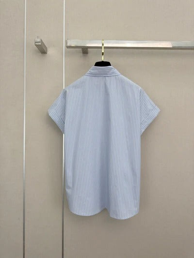 Chanel 2026 Striped Short-sleeved Shirt Blue Cotton 375209