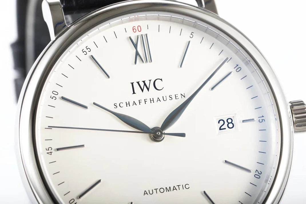 IWC Portofino 40mm White Dial Blue Numerals Black Leather