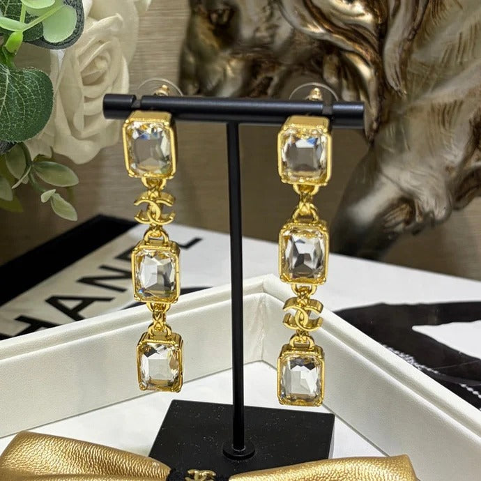 Chanel 2026 Irregular Colored Gemstone Gold Double C Glass Pearl Stud Earrings