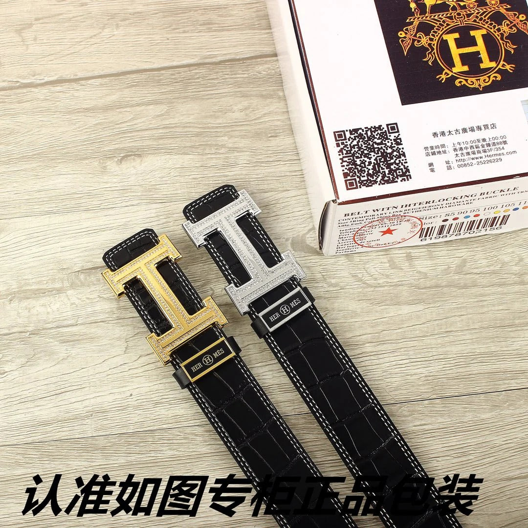 HM Original Belt 38mm Black Crocodile Pattern Gold Buckle 620264