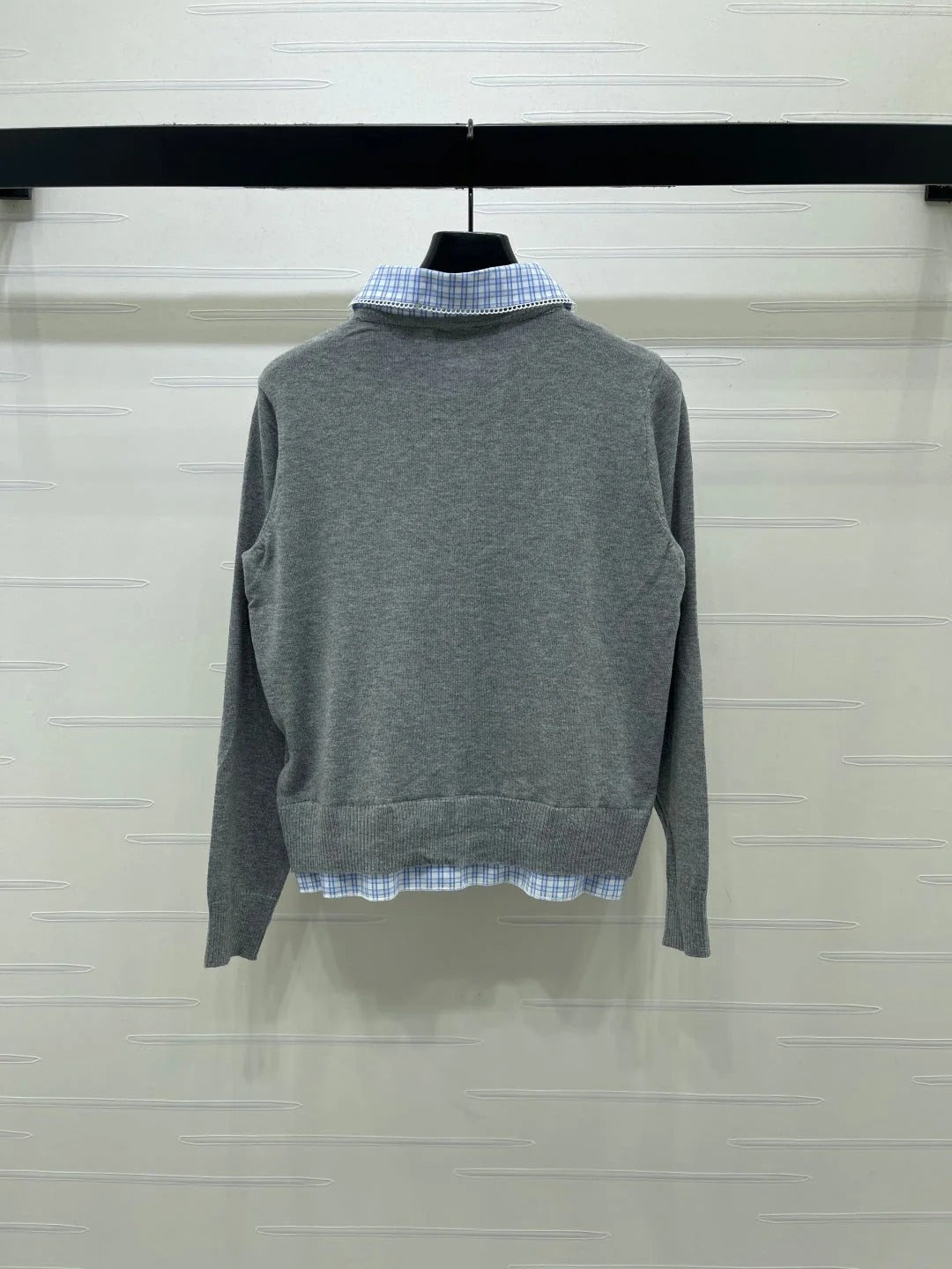 Miumiu 2026 Two-piece Plaid Knit Cardigan Grey Blue Wool 415917