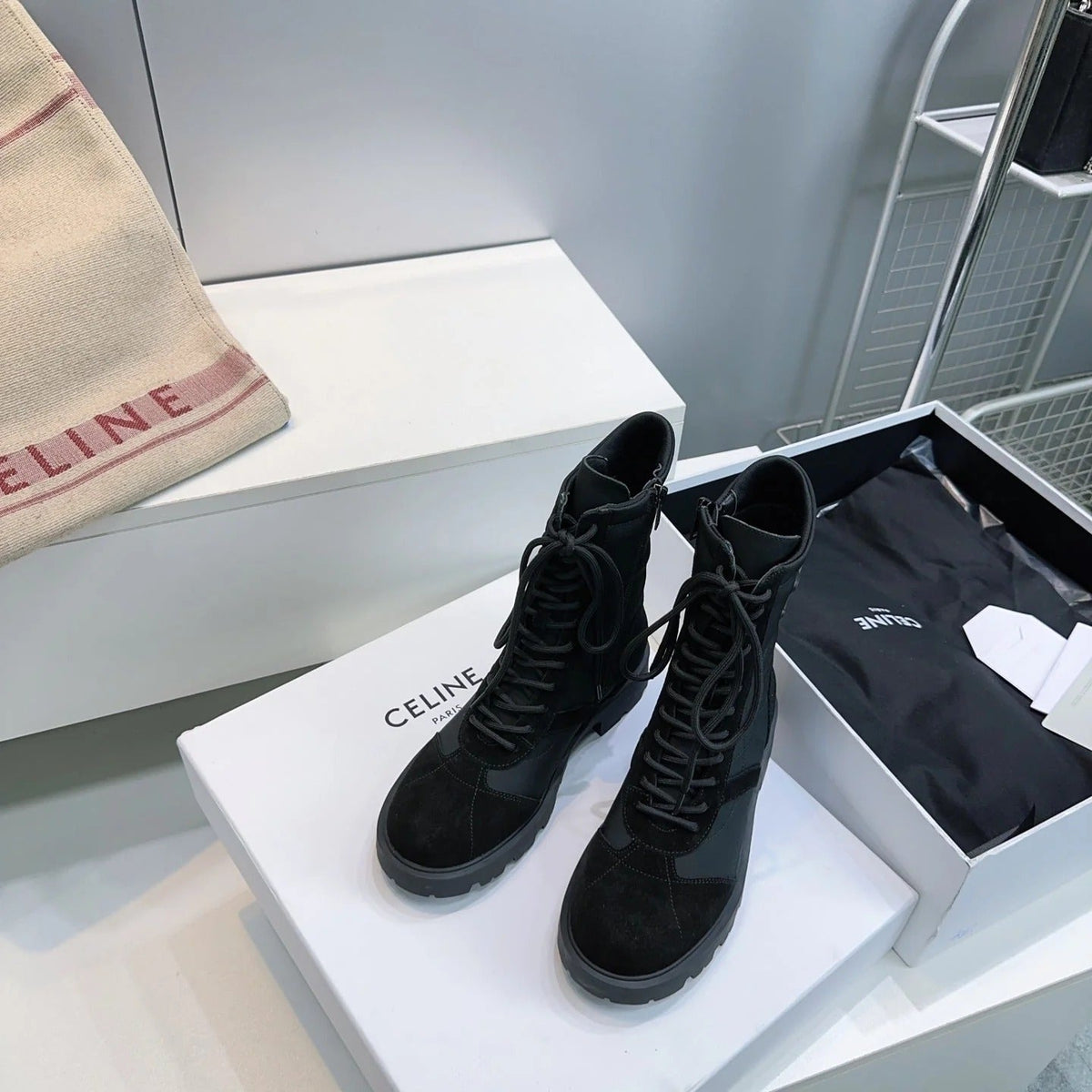 Celine 2026 Margaret Lace-Up Boots Black Suede 107299